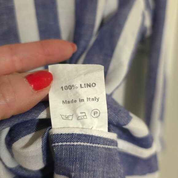 Womens Italian Linen Striped Button Down Shirt XXL Long Italy Old Money Preppy - Picture 5 of 7